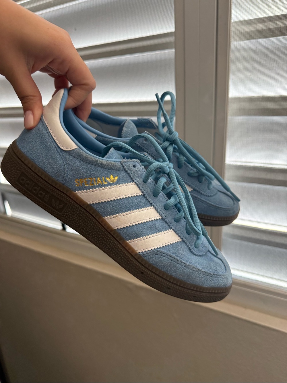 adidas Light Blue and White Suede Low-Top Sneakers
